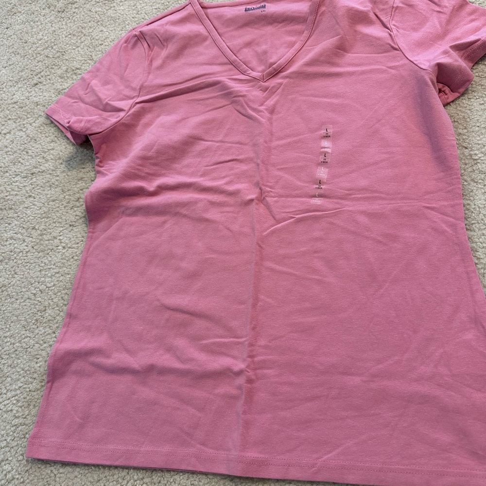 Basic Editions Pink Short Sleeve V-Neck Tee